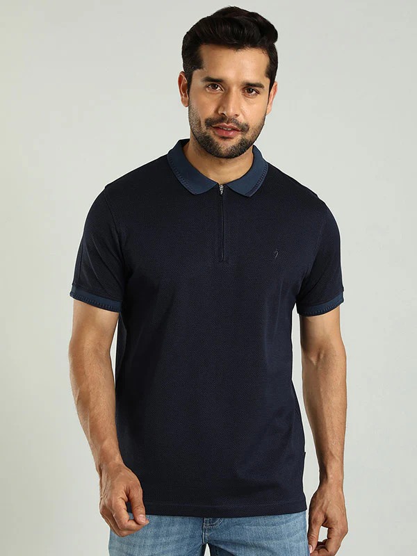 Indian Terrain Men's Half Sleeve Regular Fit Navy Polo T-Shirt